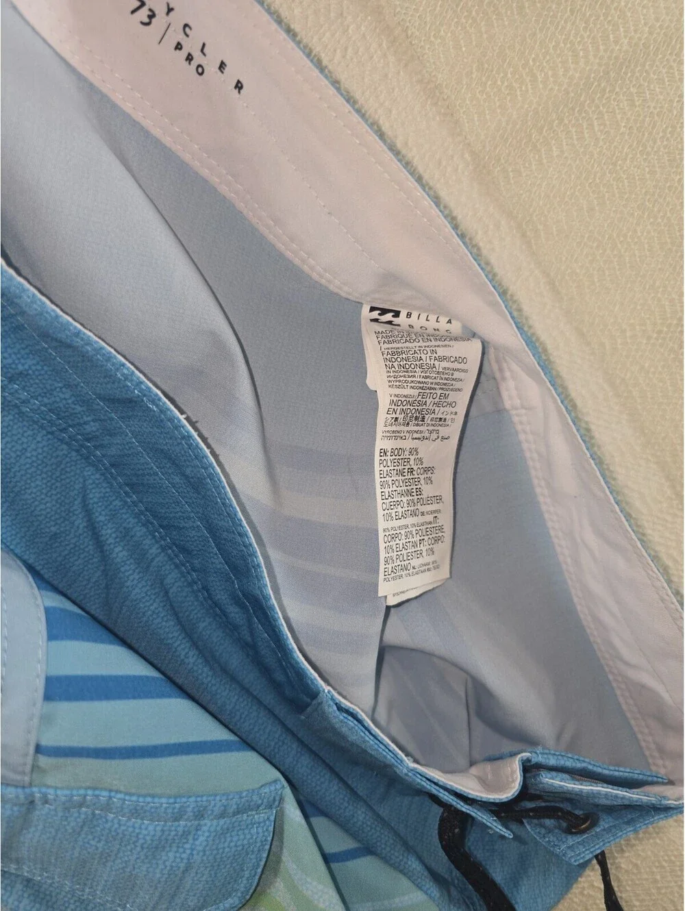 Billabong 73 Pro Recycler Board Shorts Mens 33 Blue Lime Stripe Stretch Swim